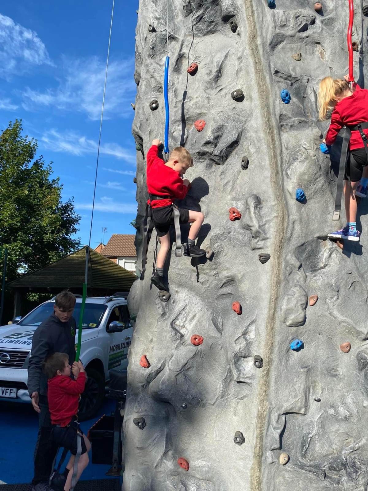 Mobile climbing wall in playground